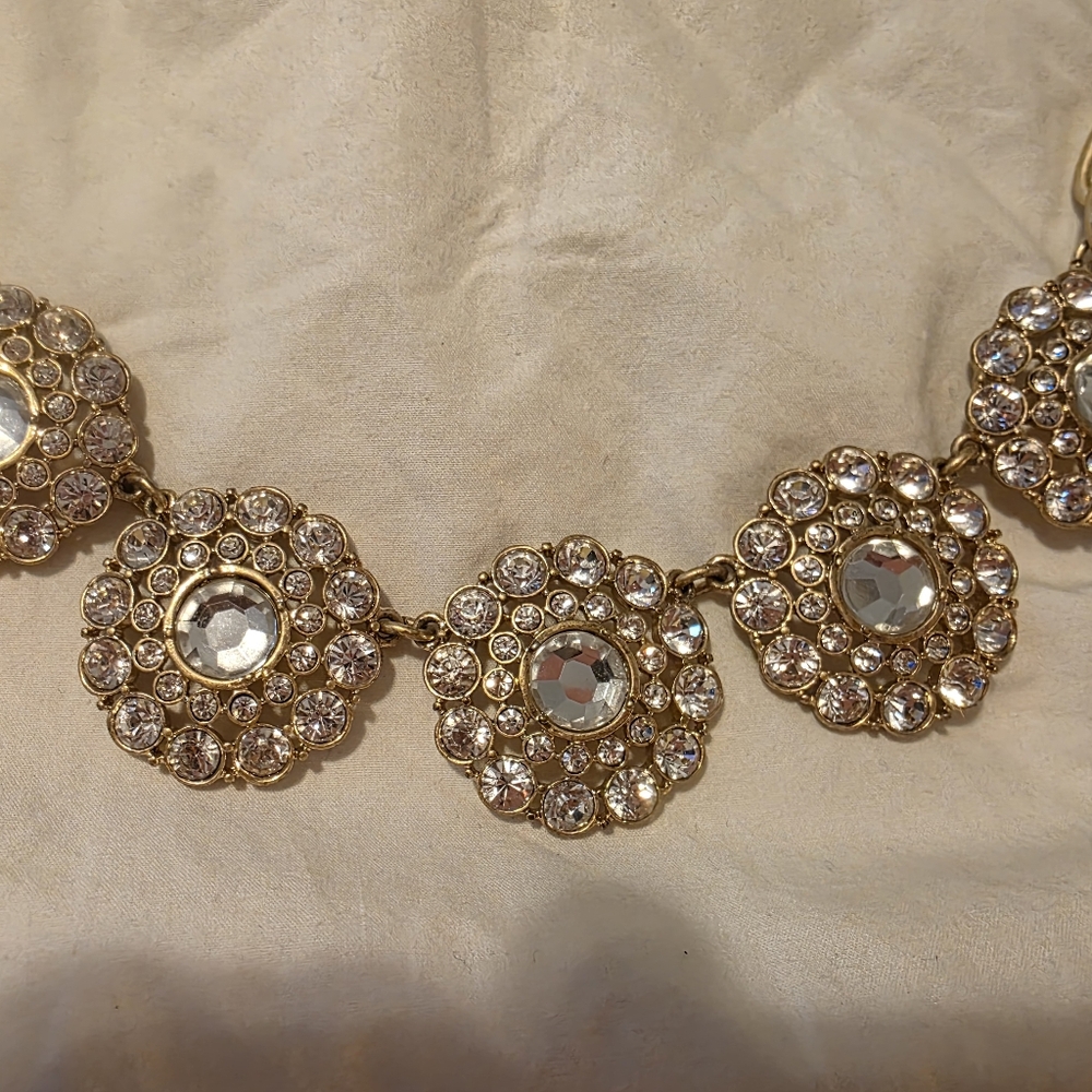 J Crew Gold-Tone Crystal Circle Statement Necklace- Women Jewelry